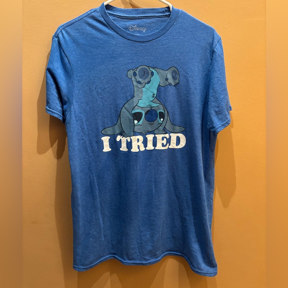 Disney Stitch I Tried Blue Graphic T Shirt Size Medium
